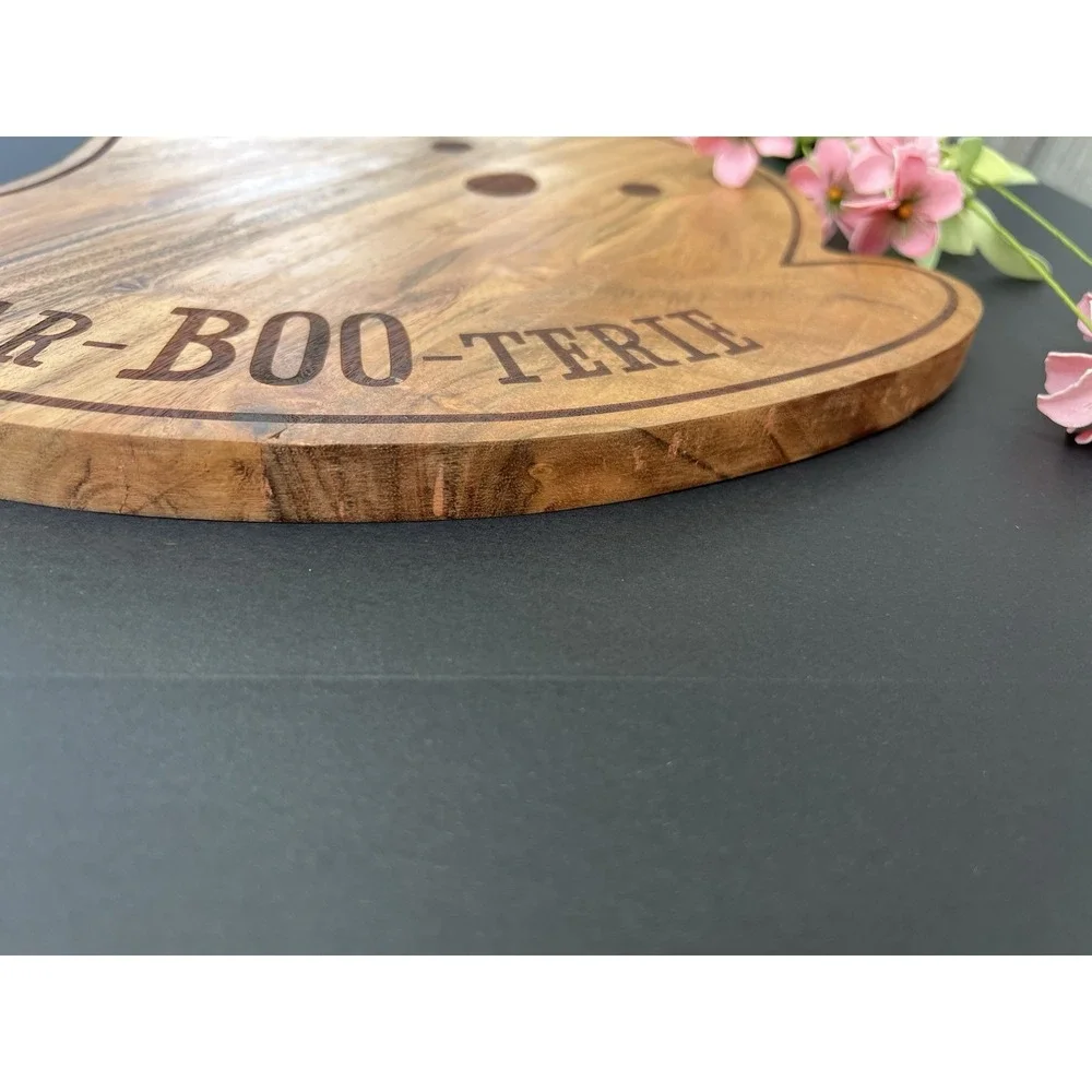 Ghost Shaped Halloween Wood Charcuterie Board Serving Tray Char-BOO-terie Cute